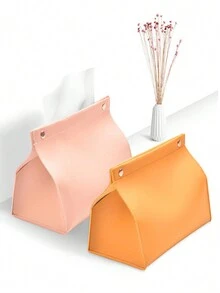 1 件 PU 皮革纸巾盒，简易书桌或客厅纸巾架，家用餐巾收纳 - 彩色 - 查看 2
