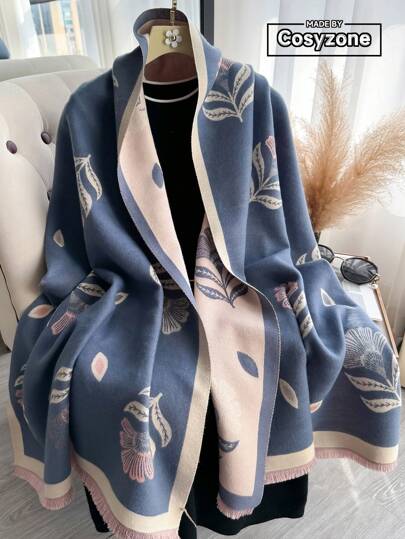 1pc Floral Jacquard Pattern Faux Cashmere Warm Scarf/Wrap For Women, Fashionable & Versatile For Autumn/Winter, Suitable As Decoration