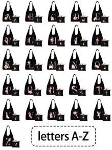 Bộ sản phẩm gồm 1 túi tote màu đen in họa tiết hoa và 1 túi nhỏ màu đen, túi tote in chữ cái A-Z màu hồng in họa tiết hoa + túi đựng mỹ phẩm, túi quà cưới/túi tote cá nhân hóa - màu đen - Xem 4