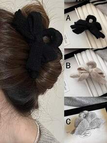 1 件女士蝴蝶结针织空心发爪发夹纯色用于发型适合日常聚会 - 彩色 - 查看 1