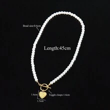 1 chiếc mặt dây chuyền hình trái tim màu vàng cổ điển có móc khóa, vòng cổ hạt ngọc trai giả cổ điển dành cho phụ nữ - trắng - Xem 2