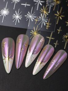 闪亮星星美甲贴纸金色银色黑白星光滑块 Y2K 金属镀铬自粘贴花 DIY 美甲装饰 - 彩色 - 查看 2