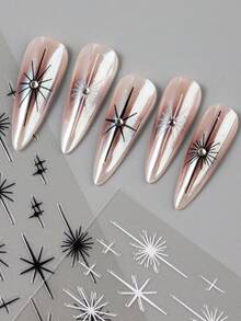 闪亮星星美甲贴纸金色银色黑白星光滑块 Y2K 金属镀铬自粘贴花 DIY 美甲装饰 - 彩色 - 查看 5
