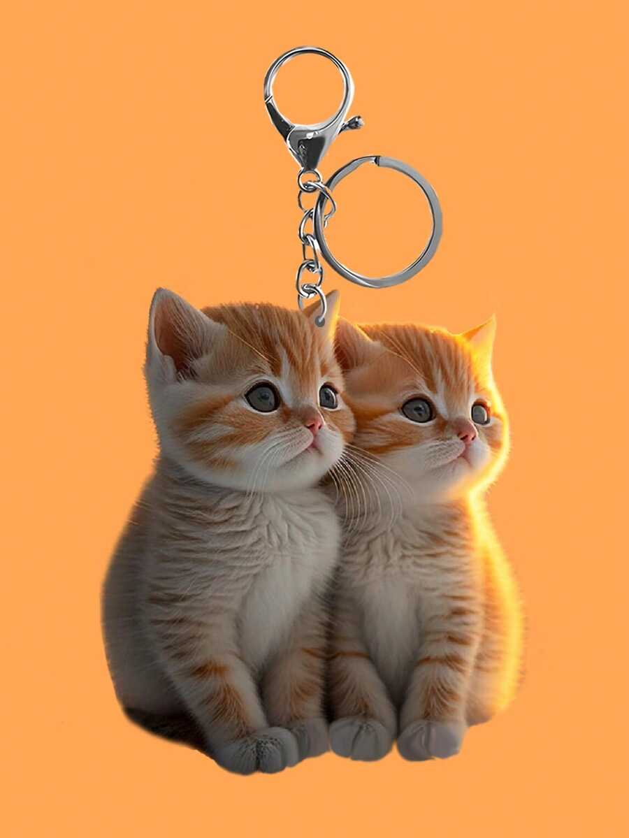 1 件休闲可爱情侣拥抱小猫图案亚克力钥匙扣，2D 设计装饰，送给女性的可爱礼物，迷人配饰，背包吊坠，汽车挂饰 - 彩色 - 查看 1
