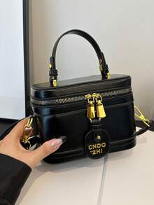 时尚纯色，配有可调节肩带，盒状包，斜挎包，非常适合派对、舞会、晚宴/宴会，搭配派对礼服、舞会礼服、生日礼服，适合节日/度假/假日/郊游/旅游/体育场/大学/学院教室/通勤，适合女性、女孩、大学生、年轻女孩 - 黑色 - 查看 10