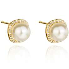 18K GOLD PLATED EARRING WITH ZIRCONIA STUDDED PEARL - Vàng - Xem 1