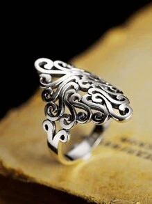 1pc 925 Sterling Silver Vintage Hollow Floral Vine Ring, Christmas Gift For Lover, Suitable For Engagement, Wedding, Daily Wear, Random Box Style - Flower Vine Ring - View 5