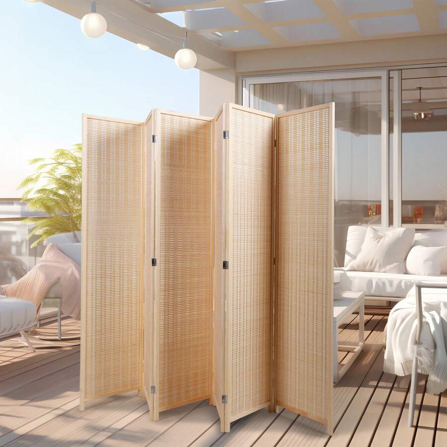 6 Panel Bamboo Room Divider, Private Folding Portable Partition Screen