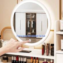 Tocador Compacto Moderno Con Espejo Led 7 Cajones Silla 113x40x100cm - Blanco - Ver 5