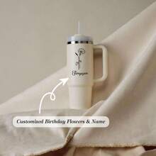 1 件定制生日花朵与名字 40 盎司不锈钢保温杯，带手柄和吸管 - 可让饮料保持数小时的冷热，耐用、防滑、易于清洁 - 送给女性/男性的独特生日礼物 - 多色 - 查看 1