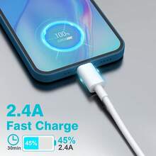 1-2 件 USB A 转 Type-C 3.3 英尺/100 厘米 22W 快速充电和数据线，兼容 iPhone 16 15 Pro Max Plus/// 和其他设备 - 白色 - 查看 2