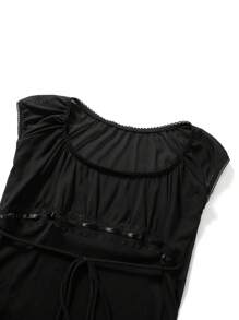 Women Fairy Grunge Y2k Shirts Square Neck Lace Patchwork Tops Vintage Aesthetic Clothing - 黑色 - 查看 8