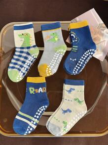 5 双恐龙印花中筒袜，适合男孩，吸湿排汗，柔软防滑，适合 1-12 岁 - 彩色 - 查看 8