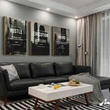 3pcs Set Optional Frame - Modern Abstract Hustle Grind Execute Wall Art, Motivational Home Office Canvas Painting Art, For Living Room Painting Decor, No Frame