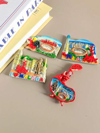 1 pezzo Calamita da frigo in resina fatta a mano con paesaggio geometrico 3D, landmark architettonico, adatto per decorazione domestica, uso quotidiano, souvenir da viaggio e vacanze
