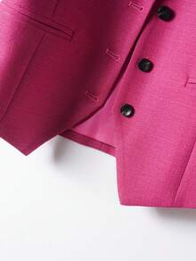 Women Solid Color Vest, V-Neck Jacket, Spring Autumn Style, Fashionable Commuter, Female Garment Casual Summer - Hot Pink - View 4
