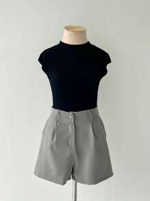 Female Fashion Shorts Women's Tailored Casual Versatile Front Pockets Zipper With Buttons - 灰色 - 查看 1