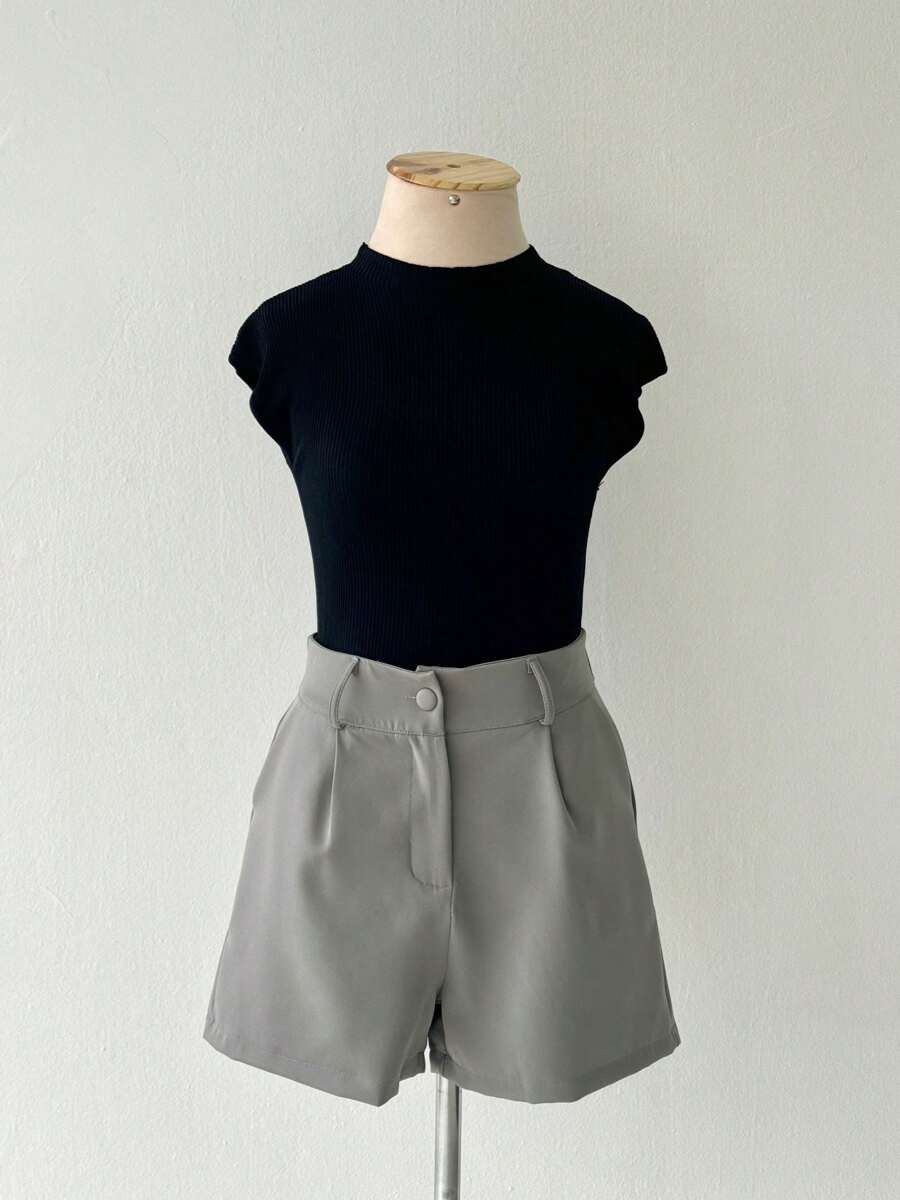 Female Fashion Shorts Women's Tailored Casual Versatile Front Pockets Zipper With Buttons - 灰色 - 查看 1