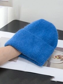 1pc Women's Solid Color Knit Hat, Fashionable Loose Knitted Cap, Soft & Warm Rabbit Hair Large Circumference Beanie, Suitable For Outdoor Travel In Autumn/Winter - Knitted Hat - View 23