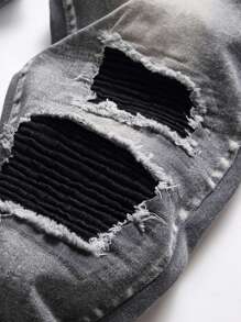 Grey Jeans For Men Stacked Stretch Ripped Denim Slim Fit Strechy Holey Jean Distressed Destroyed - Grey - View 3