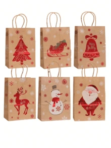 12 个随机款式圣诞礼品纸袋散装带手柄包装圣诞圣诞礼品袋圣诞礼品篮圣诞礼品袋 - 圣诞礼物袋节日礼物 - 牛皮紙系列 - 查看 3