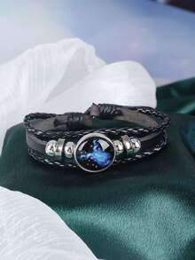 1 件时尚情侣手链，12 星座多层编织夜光朋克皮革星空手链 - 黑色 - 查看 10