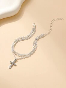 1 chiếc vòng tay nhiều lớp mặt dây chuyền hợp kim đính đá Rhinestone tối giản, phù hợp cho phụ nữ - đi qua - Xem 3