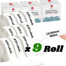 9 Cuộn Nhãn 12mm X 40mm 160/Cuộn Nhãn Dán Nhiệt Phomemo D30 Màu Trắng, Nền Trắng, Chữ Đen, Tương Thích Với Máy In Nhãn Phomemo D30, Thích Hợp Cho Gia Đình, Văn Phòng, Trường Học - Bộ 9 Cuộn Đen Trắng - Xem 1