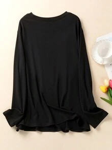 字母印花女士休闲圆领长袖 T 恤秋季