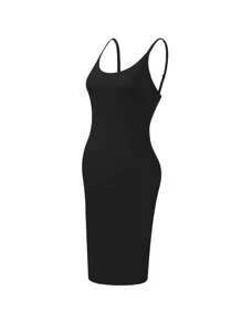 Đầm ôm body dài tối giản màu trơn không đường may, đồ định hình có dây đeo có thể điều chỉnh, làm thon gọn, định hình eo - màu đen - Xem 5