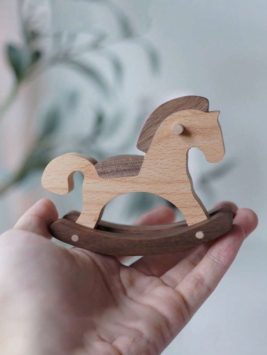 1 件胡桃木桌面摇马雕像，可爱的童年快乐，理想的礼物 - 彩色 - 查看 1