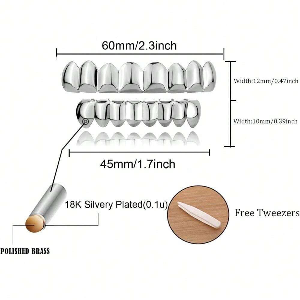 THATBOY 18K Golden Silvery Plated HIP HOP Teeth Grillz Top & Bottom