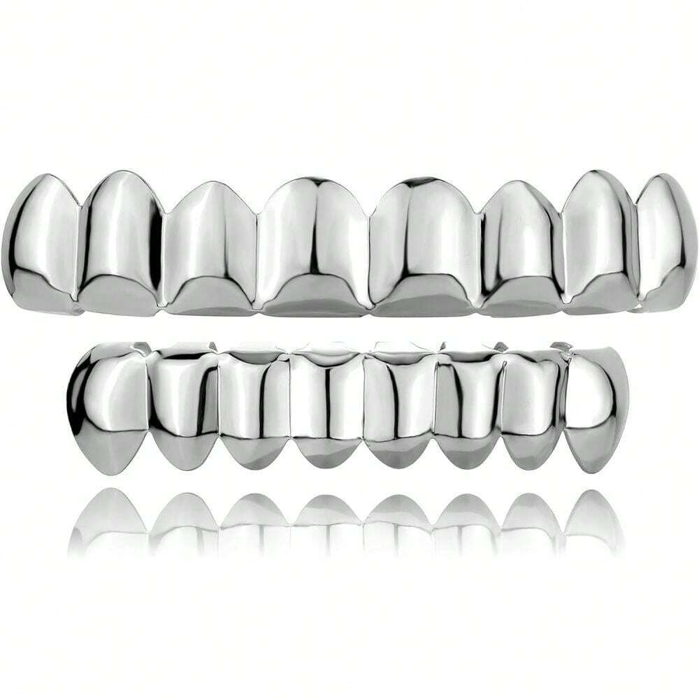 THATBOY 18K Golden Silvery Plated HIP HOP Teeth Grillz Top & Bottom