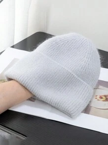 1pc Women's Solid Color Knit Hat, Fashionable Loose Knitted Cap, Soft & Warm Rabbit Hair Large Circumference Beanie, Suitable For Outdoor Travel In Autumn/Winter - Knitted Hat - View 25