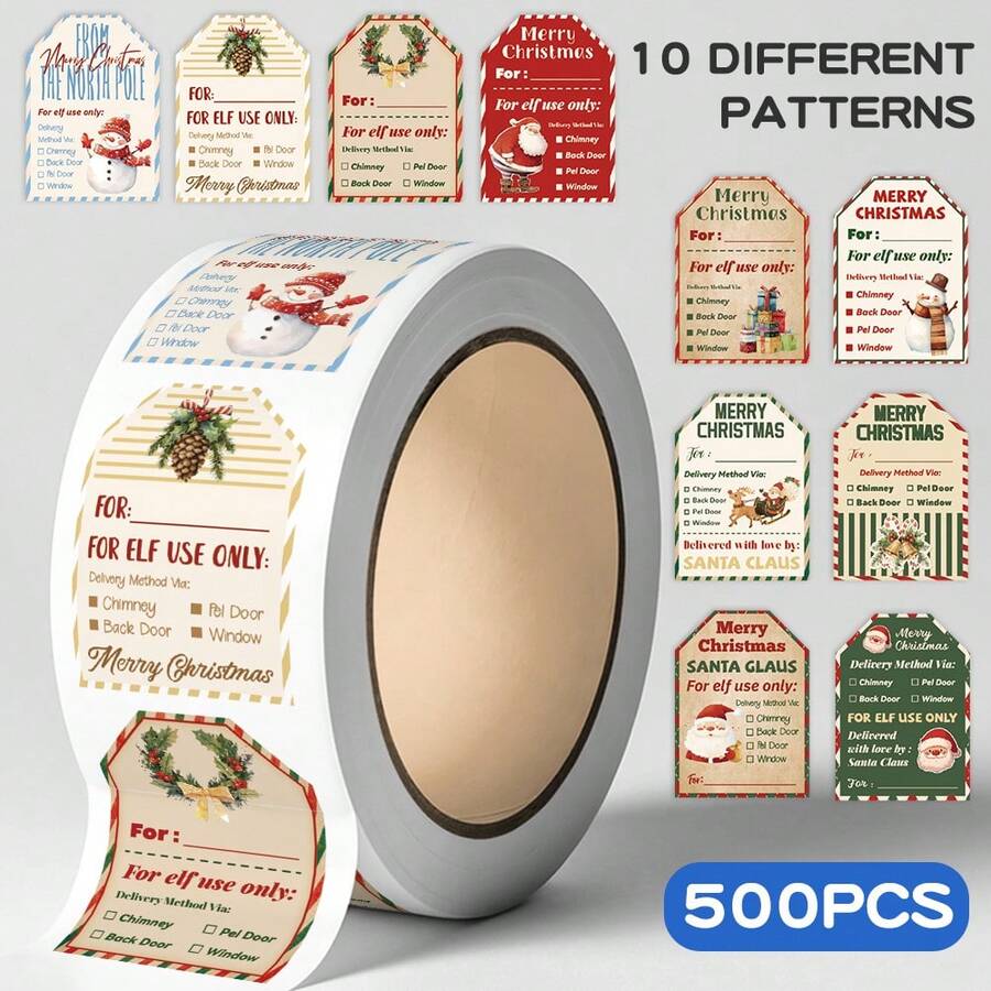 1 Cuộn/500 Miếng Dán Trang Trí Giáng Sinh, Thích Hợp Cho Máy Tính Xách Tay, Điện Thoại, Phong Bì, Quà Tặng Và Đồ Chơi - Nhiều màu - Xem 1