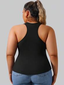 1 pieza Camiseta de yoga sin costuras con sujetador incorporado, tela acanalada, negro