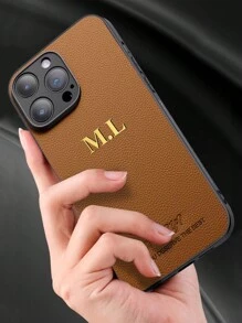 1 件棕色定制手机壳，个性化 DIY 26 个字母，烫印工艺，皮革质感高级简约手机壳，防摔 4 面保护，保护相机，送给情侣、朋友、家人和自己的节日礼物。兼容 iPhone 16/15/14/13/12/11 Pro Max 和 Galaxy A55 A54 A53 A52 A51 S20 S21 S22 S23 - 棕色 - 查看 1