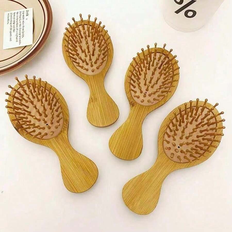 现货竹梳，中号，头发按摩垫梳，男女通用家居礼物 - 駝色 - 查看 1