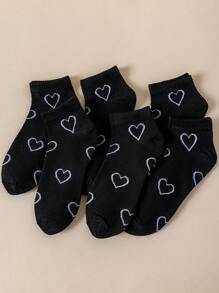 6 双女式时尚百搭休闲黑色心形图案短袜