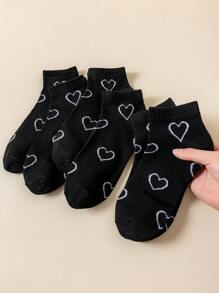 6 双女式时尚百搭休闲黑色心形图案短袜