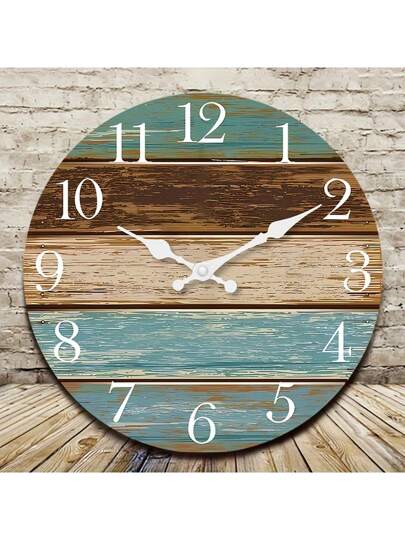 1pc Large Vintage Distressed Faux Wood Grain Pattern Wand Clock, 10 16 Inches Round Silent Battery Operated Klok Living Room, Bedroom, Farmho Kitchen, Home Friends (Batteries Not Included) Room