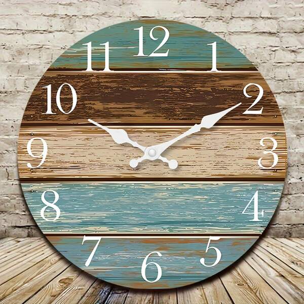 1 pieza Gran reloj de pared vintage con textura de madera desgastada, reloj de pared redondo de 10-16 pulgadas de funcionamiento silencioso a batería para sala de estar, dormitorio, estilo rústico, cocina, decoración del hogar, regalo para amigos (baterías no incluidas)