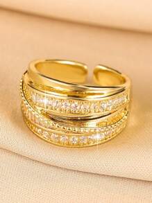 1pc Luxury Simple Knotted Design Unique Zirconia Openable Rings For Women Girl Daily Wear Jewelry