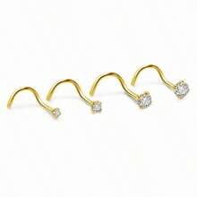 4pcs 1.5/2/2.5/3mm Shiny Cubic Zirconia Nose Piercing Jewelry, I/L/S Shape Nose Bone & Ear Piercing Accessories - Yellow Gold - View 3