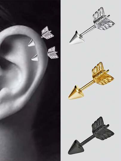 1 件装不锈钢箭头设计尖刺软骨耳环箭头杠铃穿孔女士身体首饰