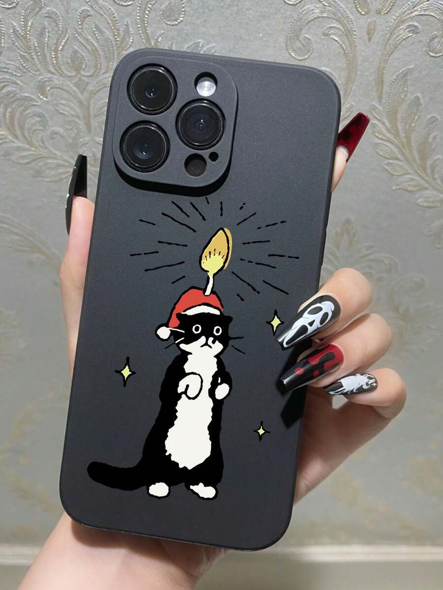 1 个有趣的蜡烛猫防摔防滑黑色手机壳/保护套，适用于 iPhone、Honor、Redmi、Galaxy、 - 黑色 - 查看 1