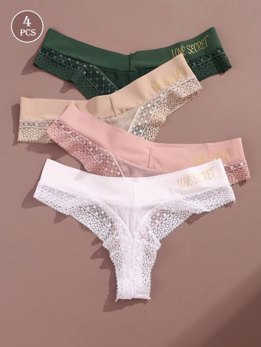 Bộ 4 chiếc quần lót dây ren chữ LOVE không đường may dành cho nữ, thoáng khí, gợi cảm. - Nhiều màu - Xem 1