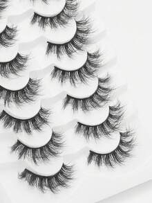 睫毛 7 对无胶，可重复使用的自然假睫毛蓬松柔软凌乱戏剧性 3D 貂眼多层睫毛膏短而浓密的假睫毛散装假睫毛黑色细长睫毛化妆品交叉婚礼派对和俱乐部日常工作会议自然假睫毛舒适佩戴耐用卷眼交叉手工制作批发配件套装角色扮演交叉假睫毛 - 濃密款 - 查看 4