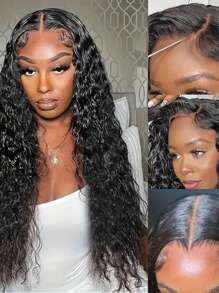 Eulisi 5x5 高清透明蕾丝深波浪蕾丝假发 真人发假发 女士湿发卷发无胶真人发假发 巴西雷米真人发 预拔婴儿发 180% 密度 - 黑色 - 查看 10