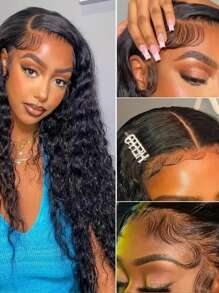 Eulisi 5x5 高清透明蕾丝深波浪蕾丝假发 真人发假发 女士湿发卷发无胶真人发假发 巴西雷米真人发 预拔婴儿发 180% 密度 - 黑色 - 查看 4